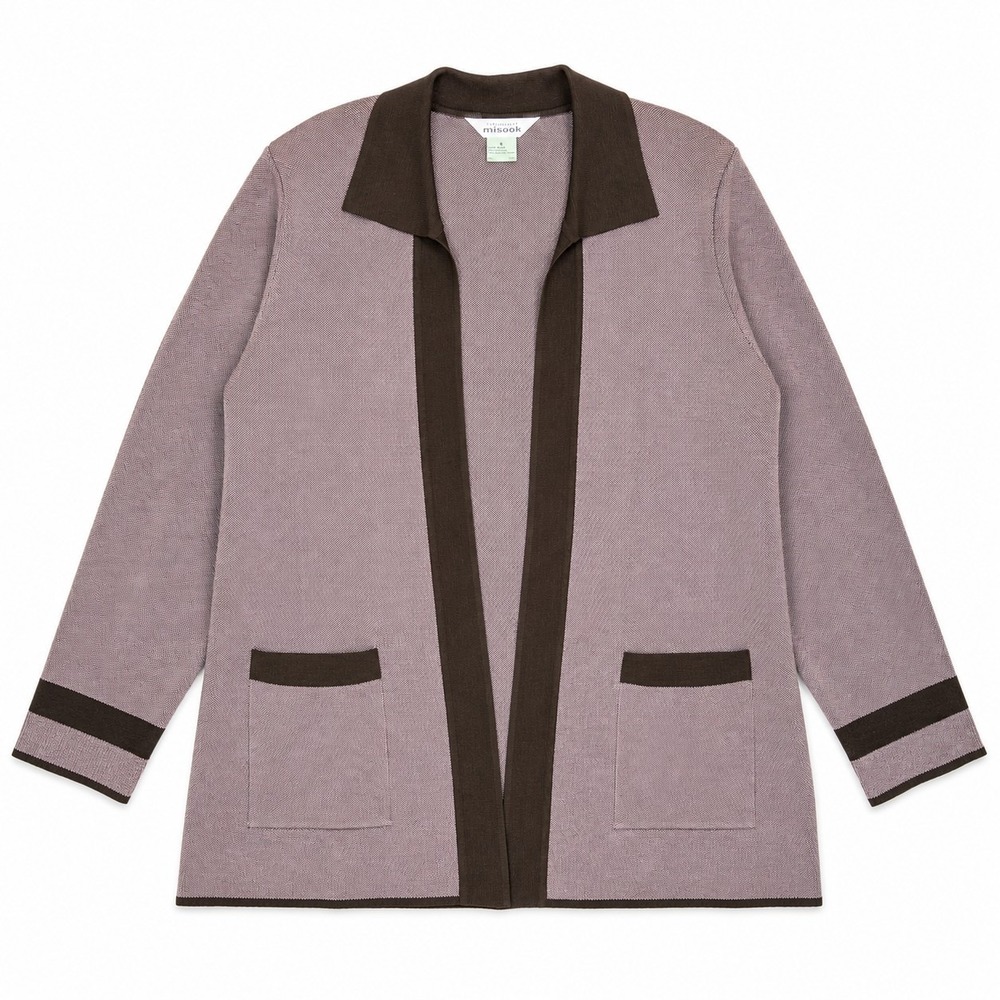 MISOOK Sz L Purple Brown Lightweight Knit Jacket Cardigan Career Office Work